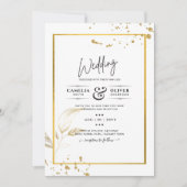 Elegant White & Gold Photo Wedding Invitation Kaart (Voorkant)