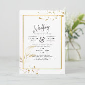 Elegant White & Gold Photo Wedding Invitation Kaart (Staand voorkant)