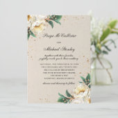 Elegant White Gold Roos Floral Wedding Kaart (Staand voorkant)