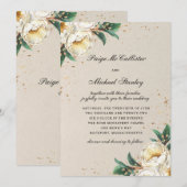 Elegant White Gold Roos Floral Wedding Kaart (Voorkant / Achterkant)