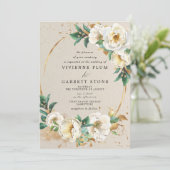 Elegant White Gold Roos Floral Wedding Kaart (Staand voorkant)