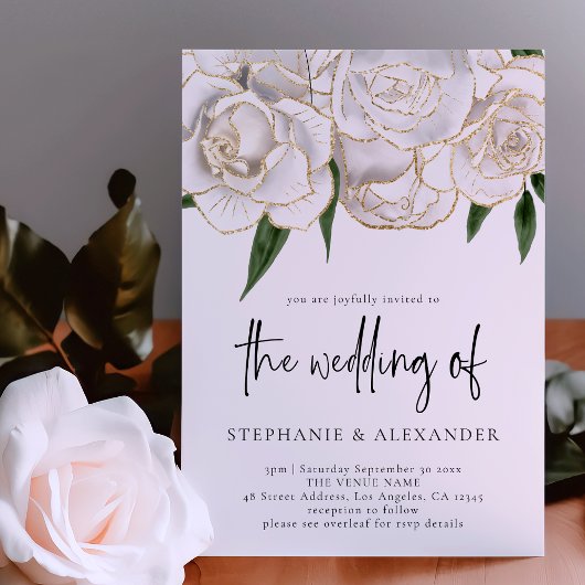 Elegant White Gold Roos QR Code Weddenschap Kaart