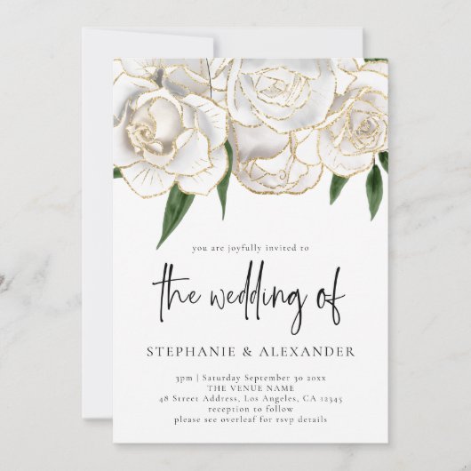 Elegant White Gold Roos QR Code Weddenschap Kaart (Voorkant)