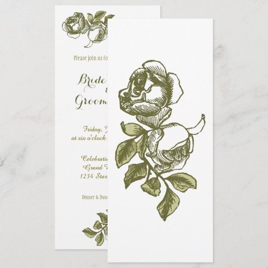 Elegant White Gold Rozen Custom Wedding Invitation Kaart (Voorkant / Achterkant)