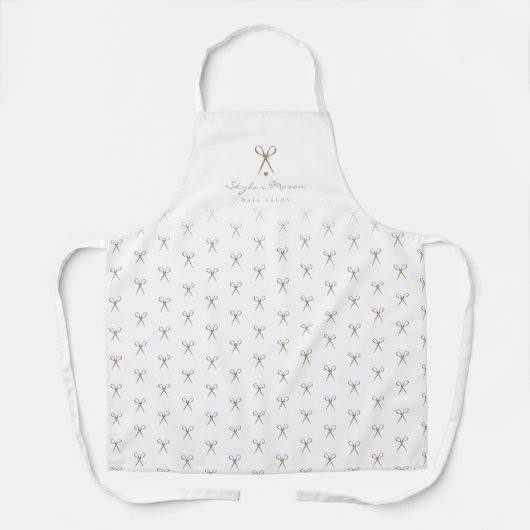 Elegant White Gold Scissor Pattern Hair Salon Logo Schort (Voorkant)