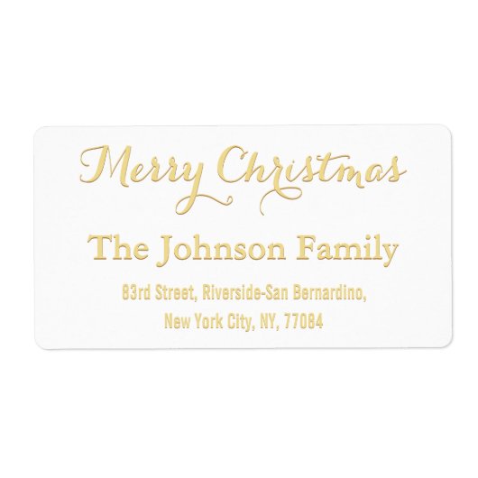Elegant White Gold Script-adres voor Kerstmis Etiket (Voorkant)