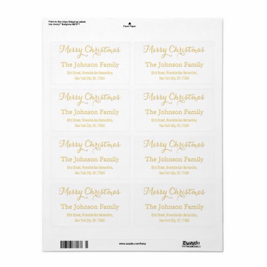 Elegant White Gold Script-adres voor Kerstmis Etiket (Full Sheet)