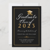Elegant White Gold Script Black College Graduing Aankondiging (Voorkant)