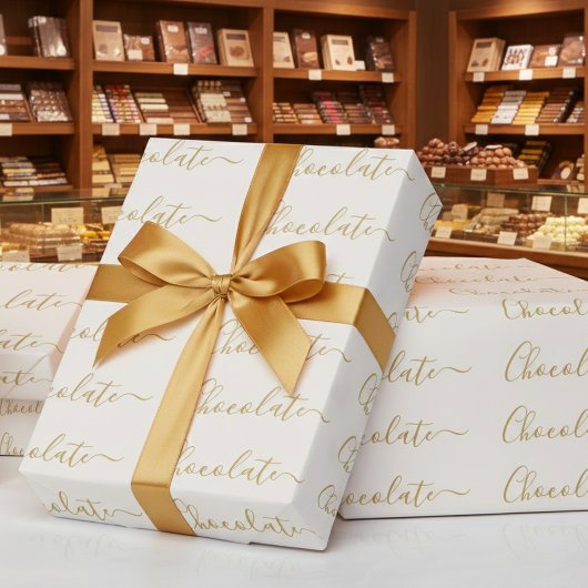 Elegant White Gold Script Chocolate Business Cadeaupapier