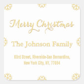 Elegant White Gold Script-kerstsopflakkeringen Vierkante Sticker (Voorkant)
