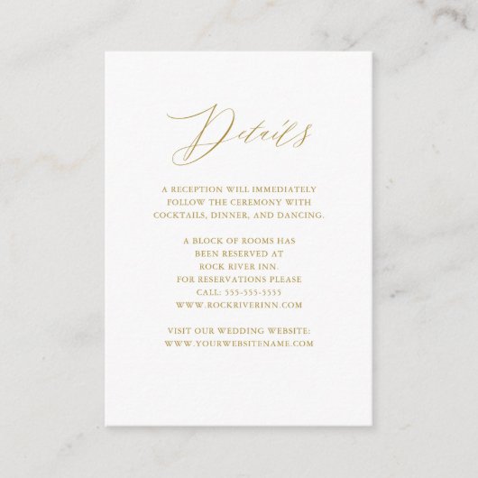 Elegant White Gold Script Weduwdetails Informatiekaartje (Voorkant)