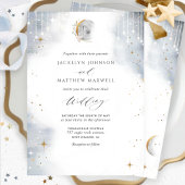 Elegant White Gold Silver Celestial Starry Wedding Kaart