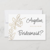 Elegant white gold simple floral Bridesmaid Kaart (Voorkant)