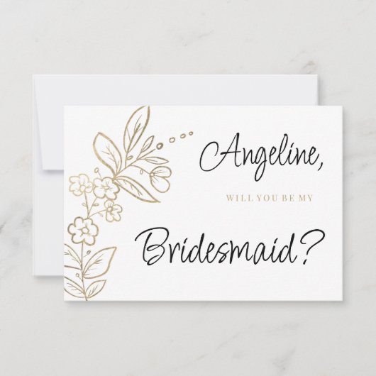 Elegant white gold simple floral Bridesmaid Kaart (Voorkant)