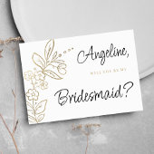 Elegant white gold simple floral Bridesmaid Kaart