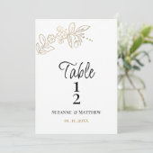 Elegant white gold simple floral Table Number Kaart (Staand voorkant)
