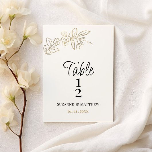 Elegant white gold simple floral Table Number Kaart