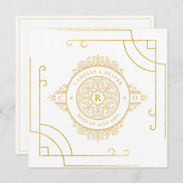 Elegant White Gold  Square WEDDING Classic Kaart