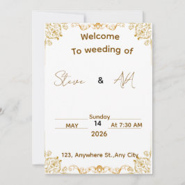 Elegant White & Gold Wedding Invitation Kaart