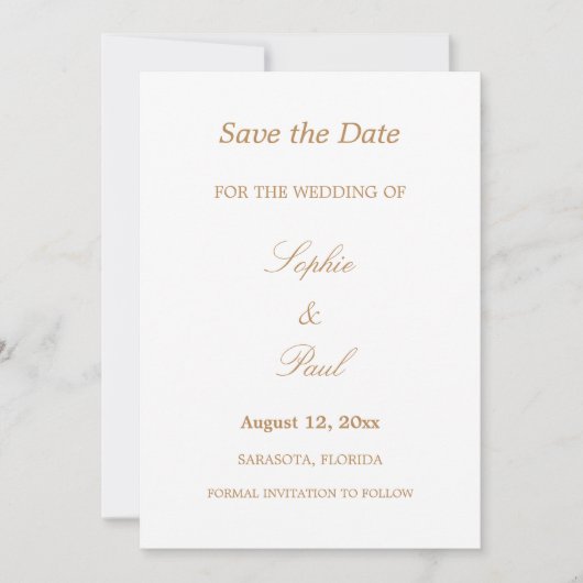 Elegant White Golden Beige Save the Date (Voorkant)