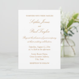 Elegant White Golden Beige Wedding Invitation Kaart