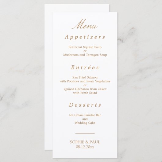Elegant White Golden Beige Wedding Menu (Voorkant / Achterkant)