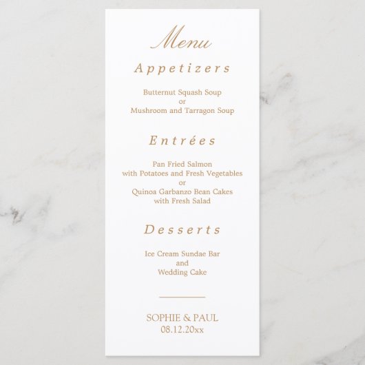Elegant White Golden Beige Wedding Menu (Voorkant)