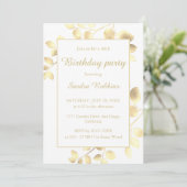 Elegant white gouden bladeren verjaardagsuitnodigi kaart (Staand voorkant)