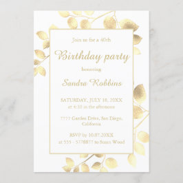 Elegant white gouden bladeren verjaardagsuitnodigi kaart