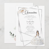 Elegant White Gown en Sombrero Quinceañera Kaart (Voorkant / Achterkant)