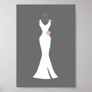 Elegant White Gown on Grey - Stijlvol Eenvoudig de Poster