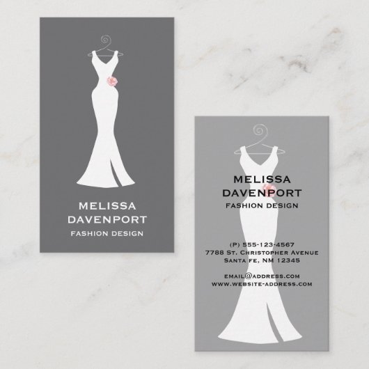Elegant White Gown on Grey - Stijlvol Eenvoudig de Visitekaartje (Voorkant / Achterkant)