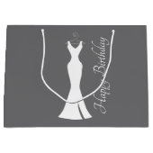 Elegant White Gown on Grey - Stylish Birthday Groot Cadeauzakje (Voorkant)