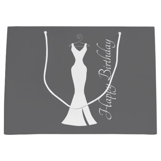 Elegant White Gown on Grey - Stylish Birthday Groot Cadeauzakje (Voorkant)