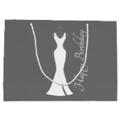 Elegant White Gown on Grey - Stylish Birthday Groot Cadeauzakje (Achterkant)