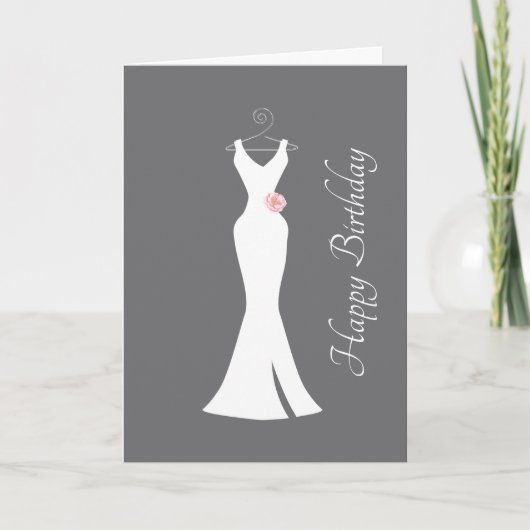 Elegant White Gown on Grey - Stylish Birthday Kaart (Voorkant)