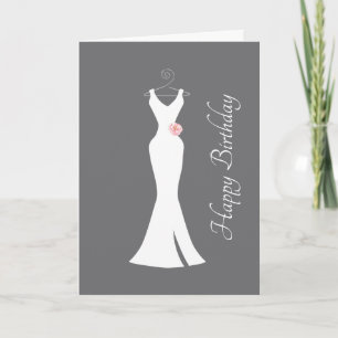 Elegant White Gown on Grey - Stylish Birthday Kaart