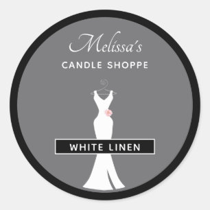 Elegant White Gown on Grey - Stylish Candle Ronde Sticker