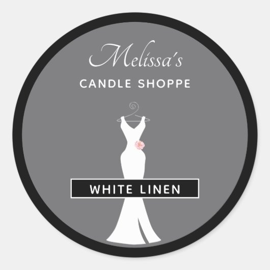 Elegant White Gown on Grey - Stylish Candle Ronde Sticker (Voorkant)