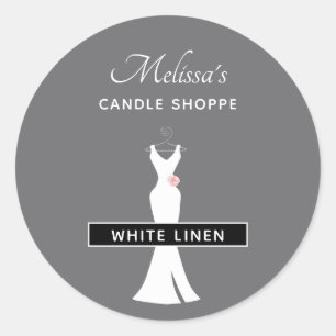 Elegant White Gown on Grey - Stylish Candle Scent Ronde Sticker