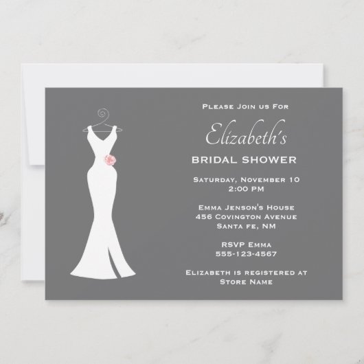 Elegant White Gown on Grey Stylish Simple Bridal Kaart (Voorkant)