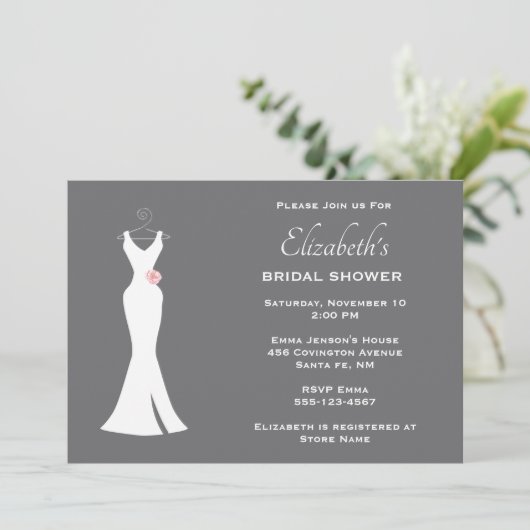 Elegant White Gown on Grey Stylish Simple Bridal Kaart (Staand voorkant)