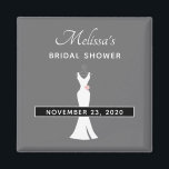 Elegant White Gown on Grey - Stylish Vrijgezellenf Magneet<br><div class="desc">Vrijgezellenfeest sparen de datummagneet die met een klasbare grijze achtergrond wordt gemaakt. Een grafische illustratie van een elegante witte jurk die aan een hanger hangt. Eenvoudig minimalistisch ontwerp.</div>