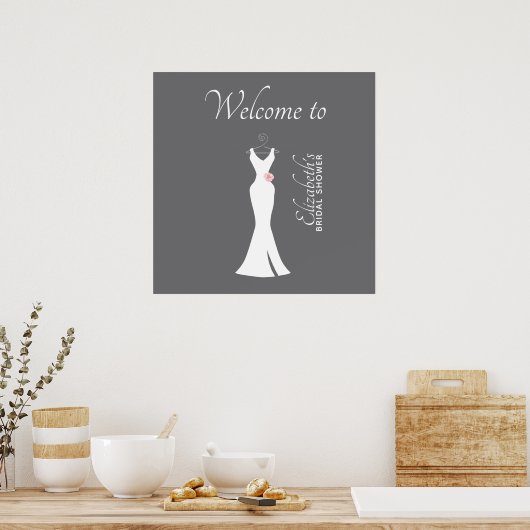 Elegant White Gown on Grey - Stylish Vrijgezellenf Poster (Keuken)