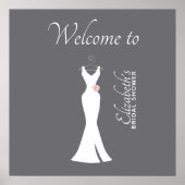 Elegant White Gown on Grey - Stylish Vrijgezellenf Poster (Voorkant)