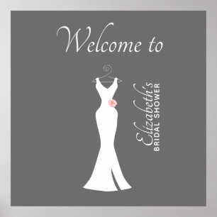 Elegant White Gown on Grey - Stylish Vrijgezellenf Poster