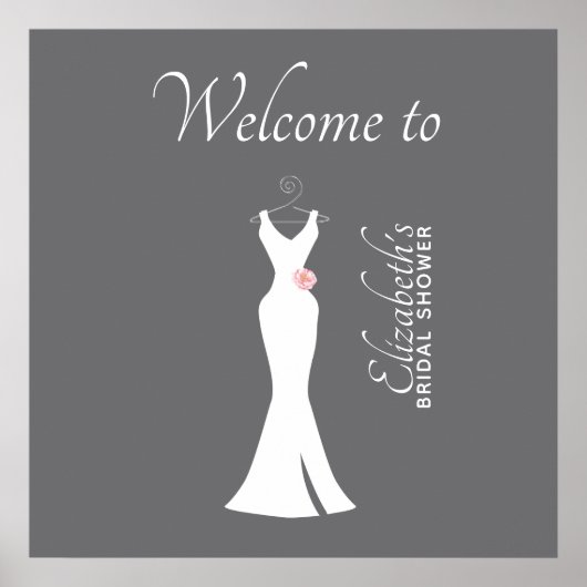 Elegant White Gown on Grey - Stylish Vrijgezellenf Poster (Voorkant)