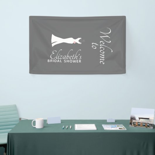 Elegant White Gown on Grey - Stylish Vrijgezellenf Spandoek (Beurs)