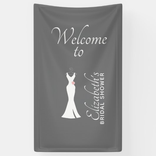Elegant White Gown on Grey - Stylish Vrijgezellenf Spandoek (Verticaal)
