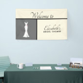 Elegant White Gown on Grey - Stylish Vrijgezellenf Spandoek (Beurs)